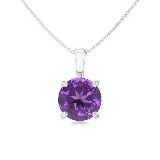 lab grown amethyst round solitaire necklaces in white gold