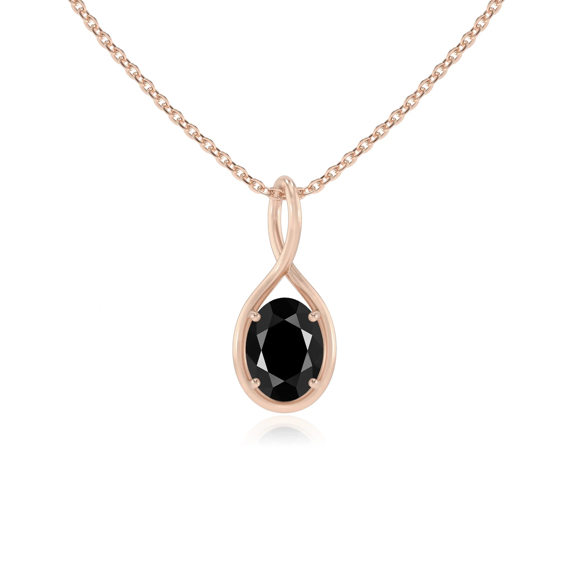 natural black-onyx oval solitaire necklaces in rose gold