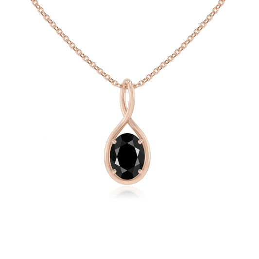 natural black-onyx oval solitaire necklaces in rose gold