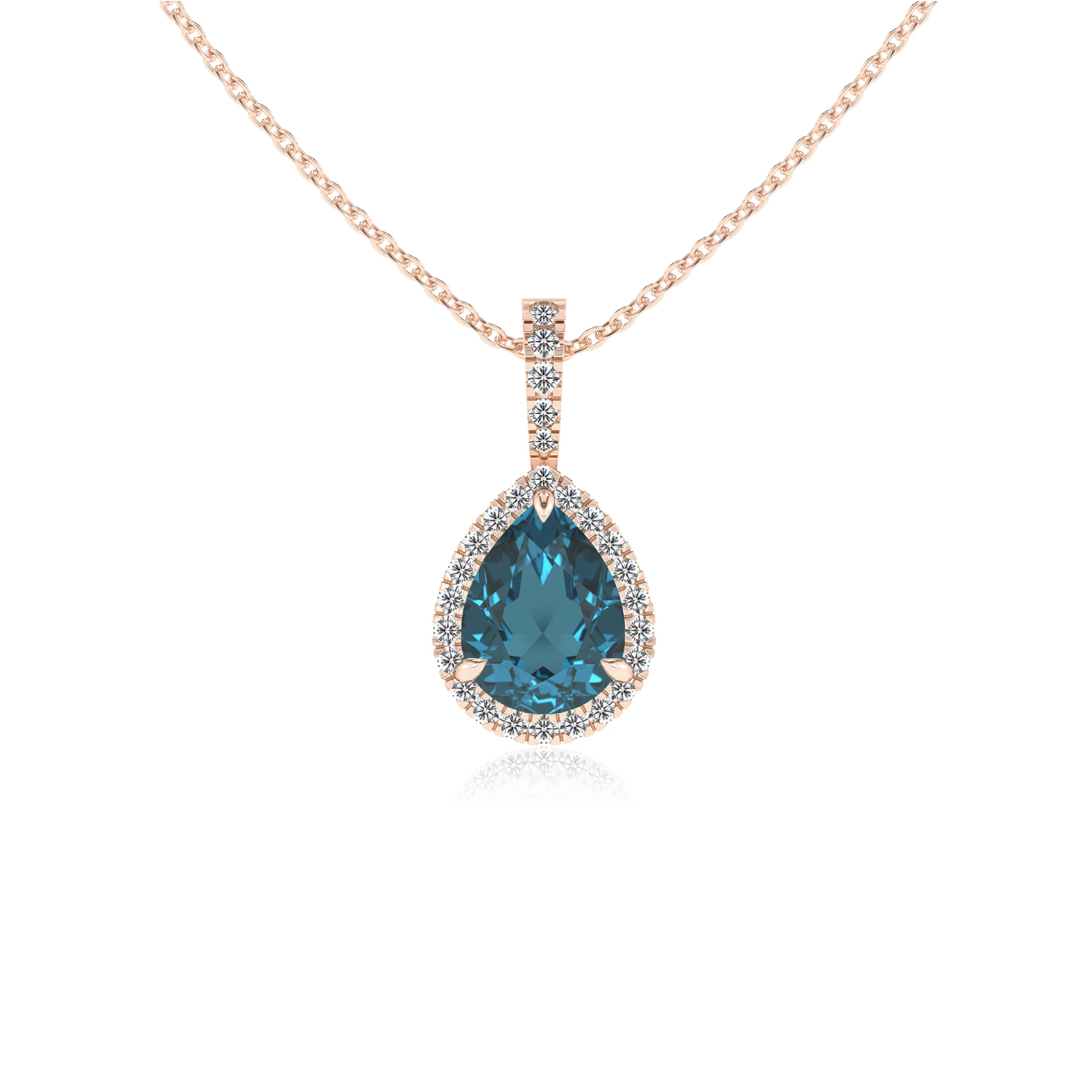 natural london-blue-topaz pear solitaire necklaces in rose gold