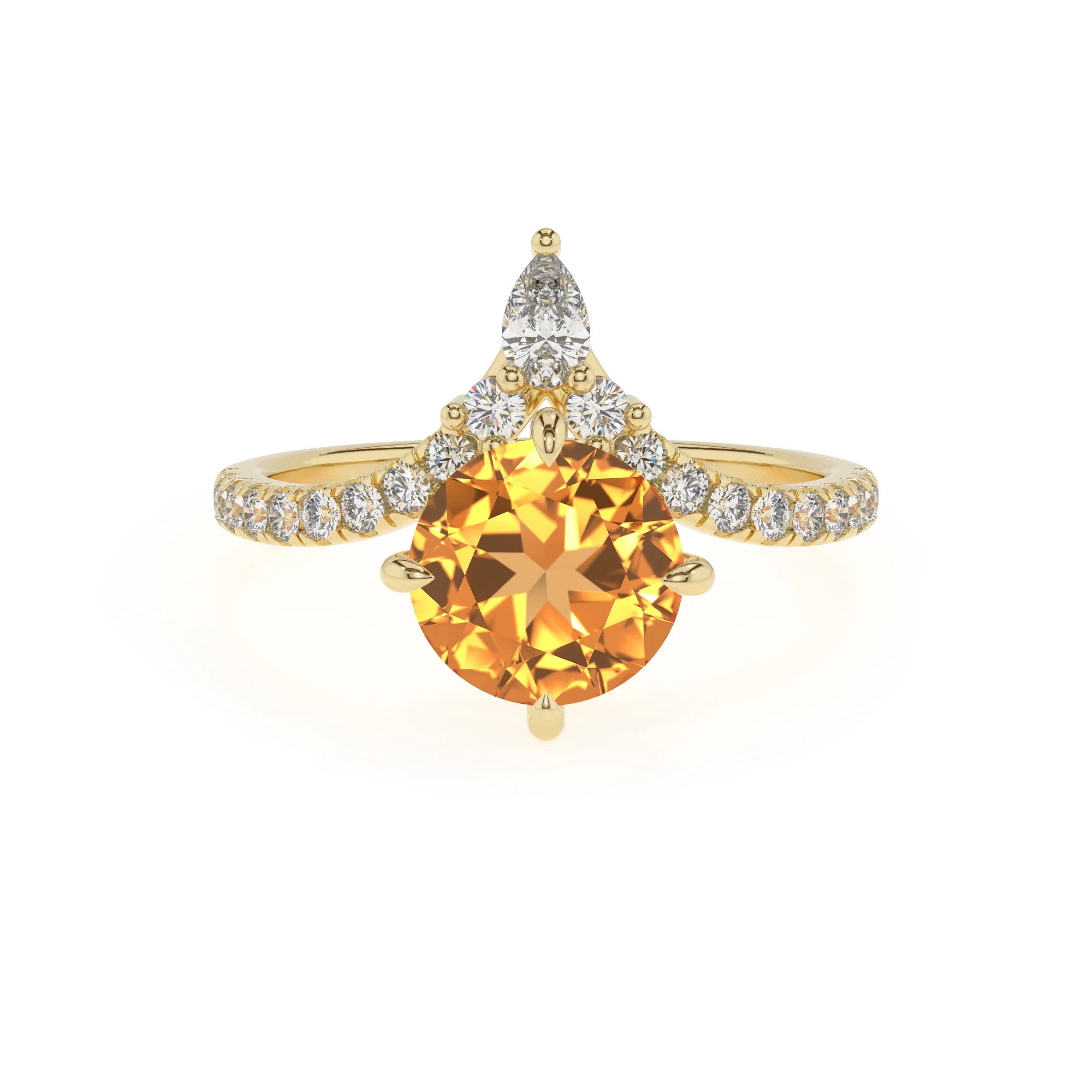 lab grown citrine round solitaire rings in yellow gold