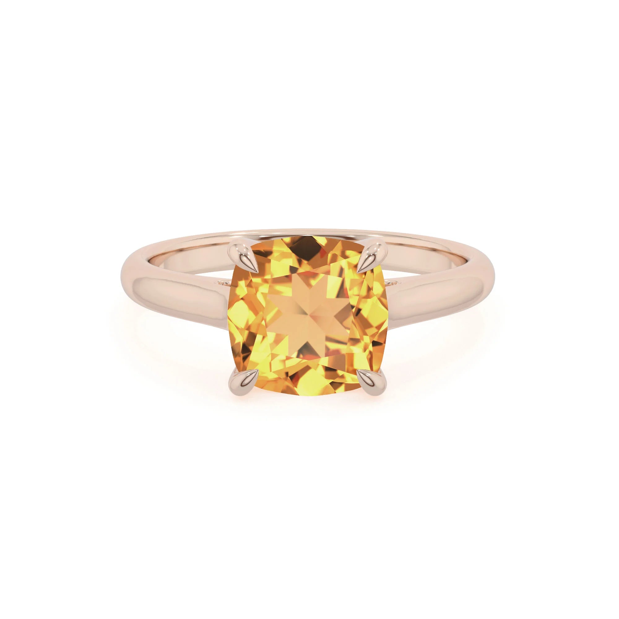 lab grown citrine cushion solitaire rings in rose gold