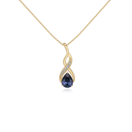 lab grown alexandrite pear solitaire necklaces in yellow gold