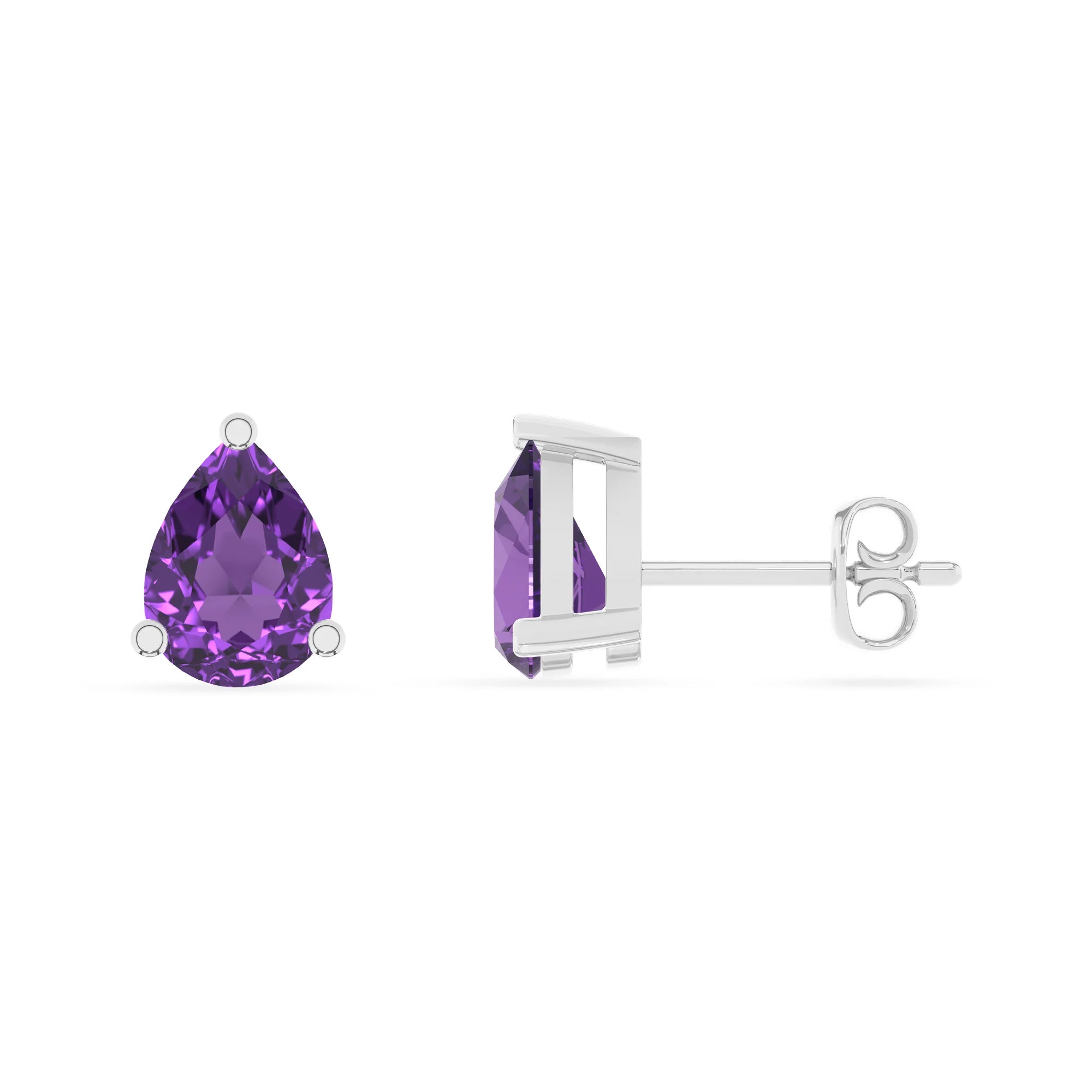 lab grown amethyst pear stud earrings in white gold