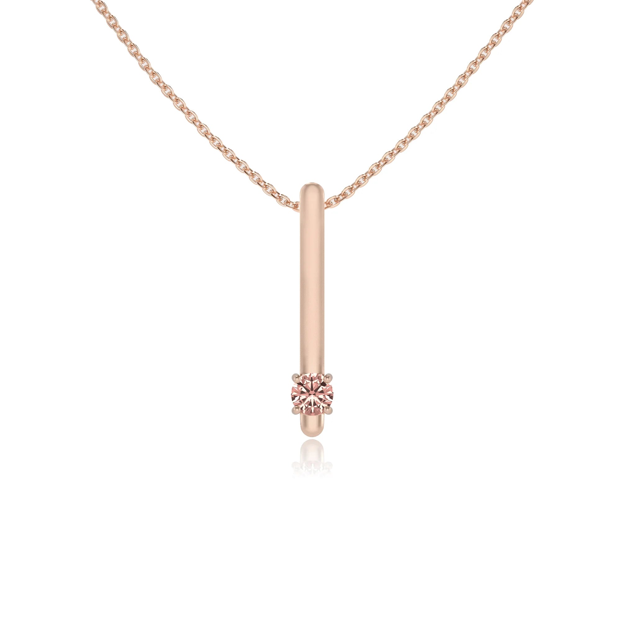 lab grown morganite round bar necklaces in rose gold