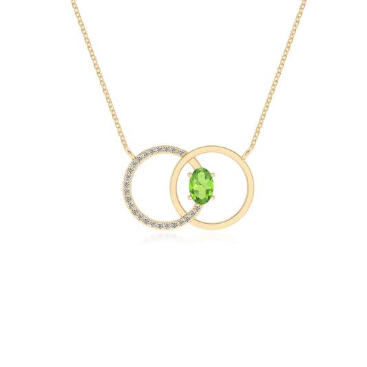 natural peridot oval solitaire necklaces in yellow gold