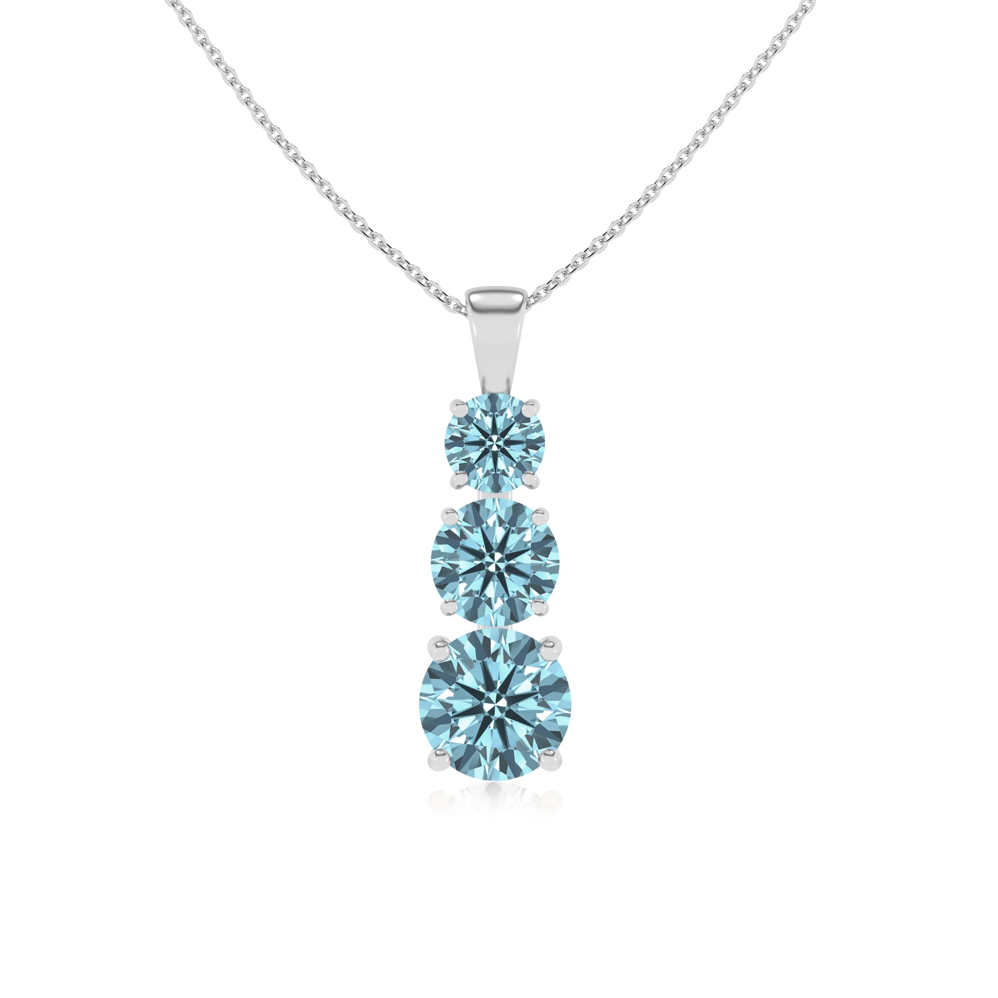 lab grown aquamarine round bar v-bale necklaces in platinum