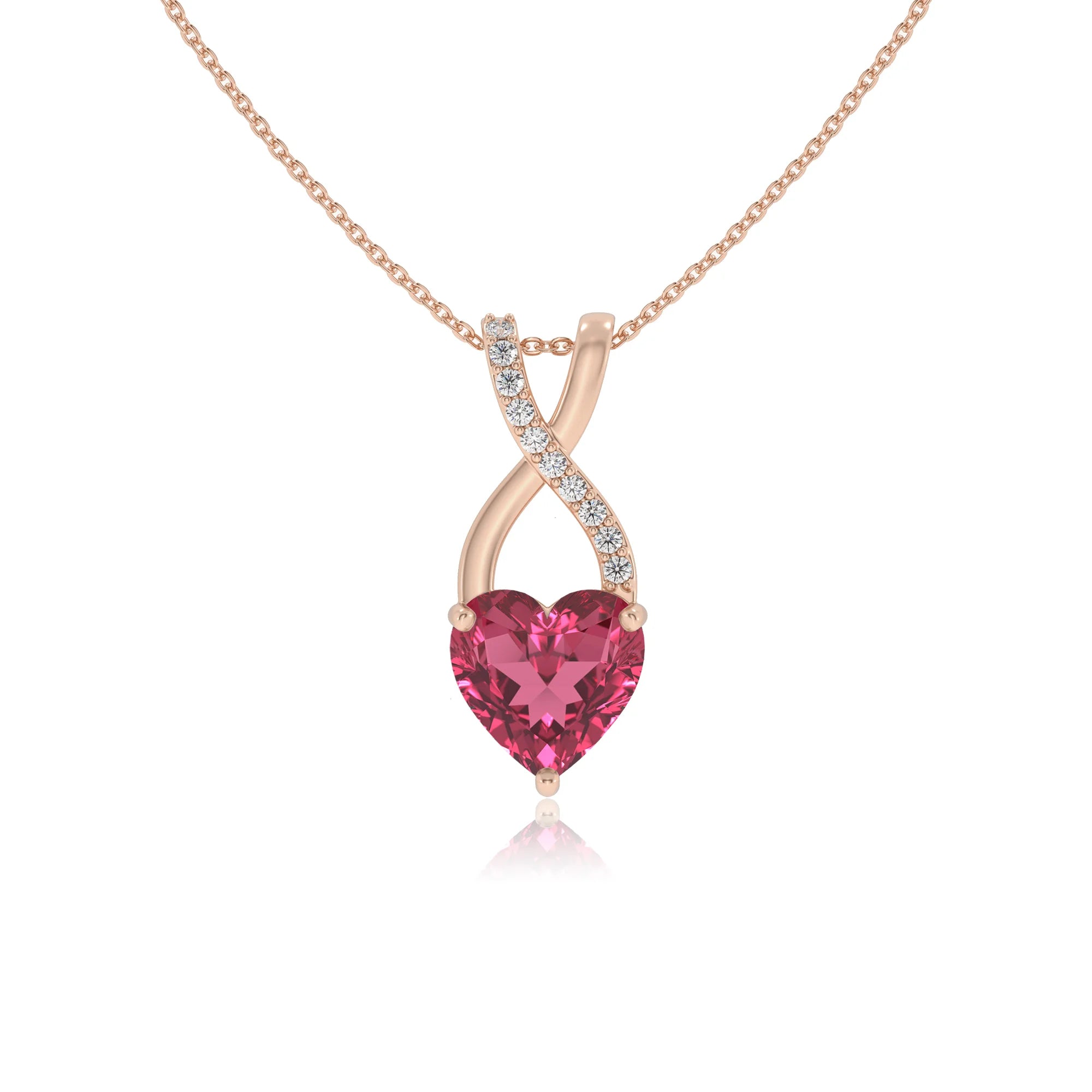 lab grown pink-tourmaline heart solitaire necklaces in rose gold
