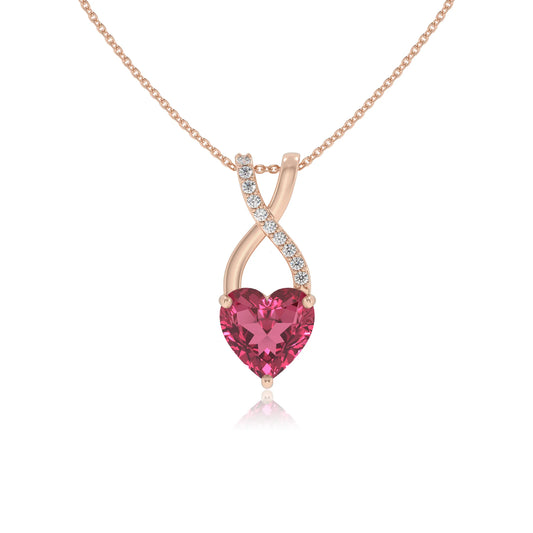 lab grown pink-tourmaline heart solitaire necklaces in rose gold