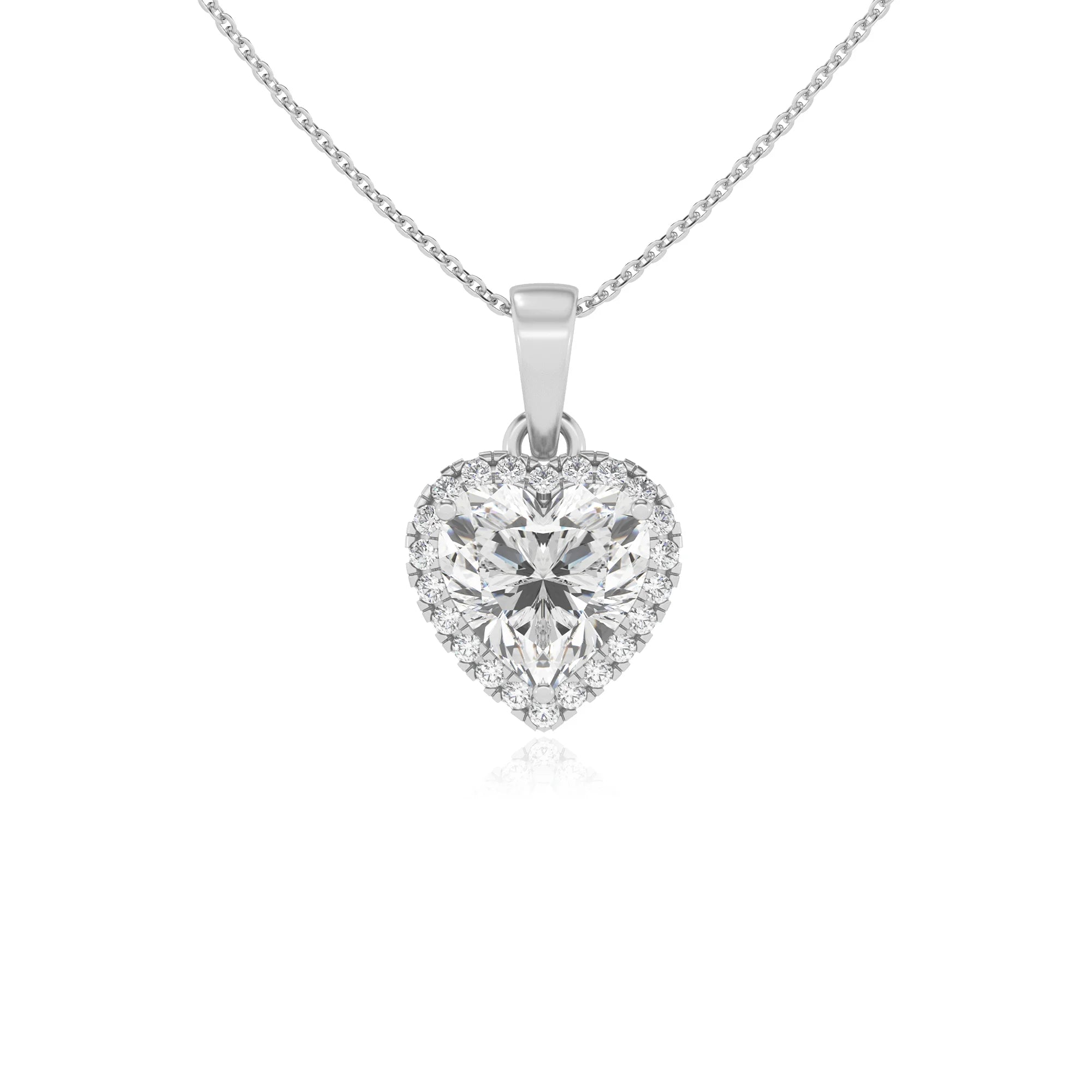 lab grown moissanite heart solitaire necklaces in white gold