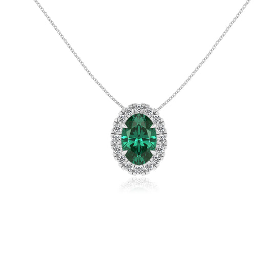lab grown emerald oval solitaire necklaces in platinum