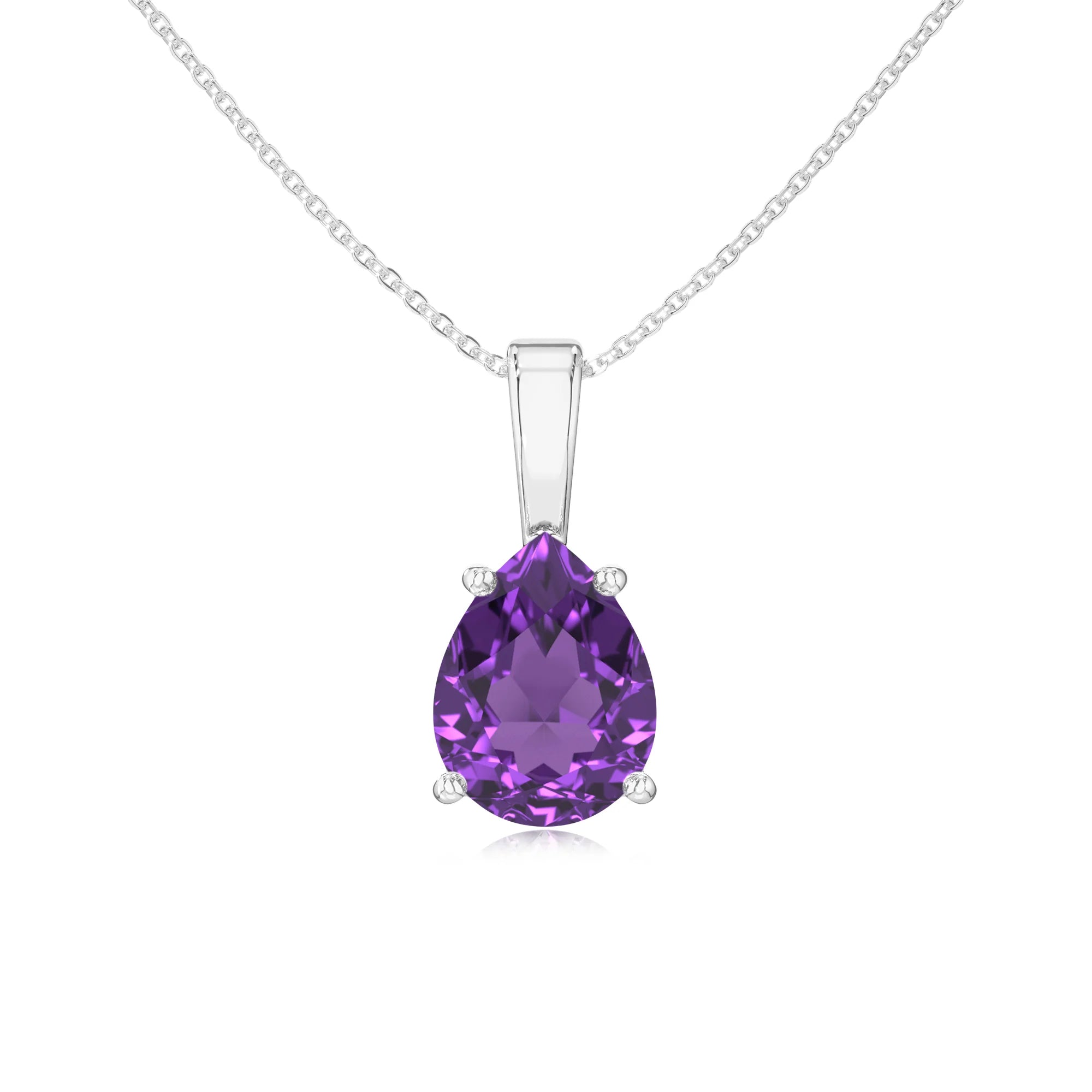 lab grown amethyst pear solitaire necklaces in platinum