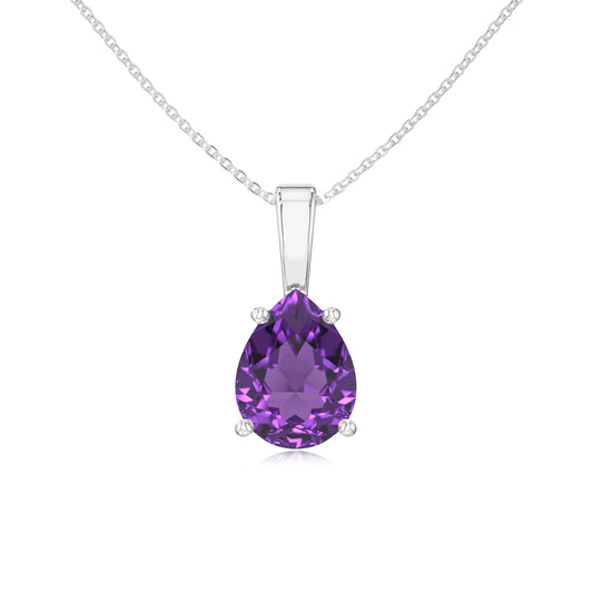 lab grown amethyst pear solitaire necklaces in platinum