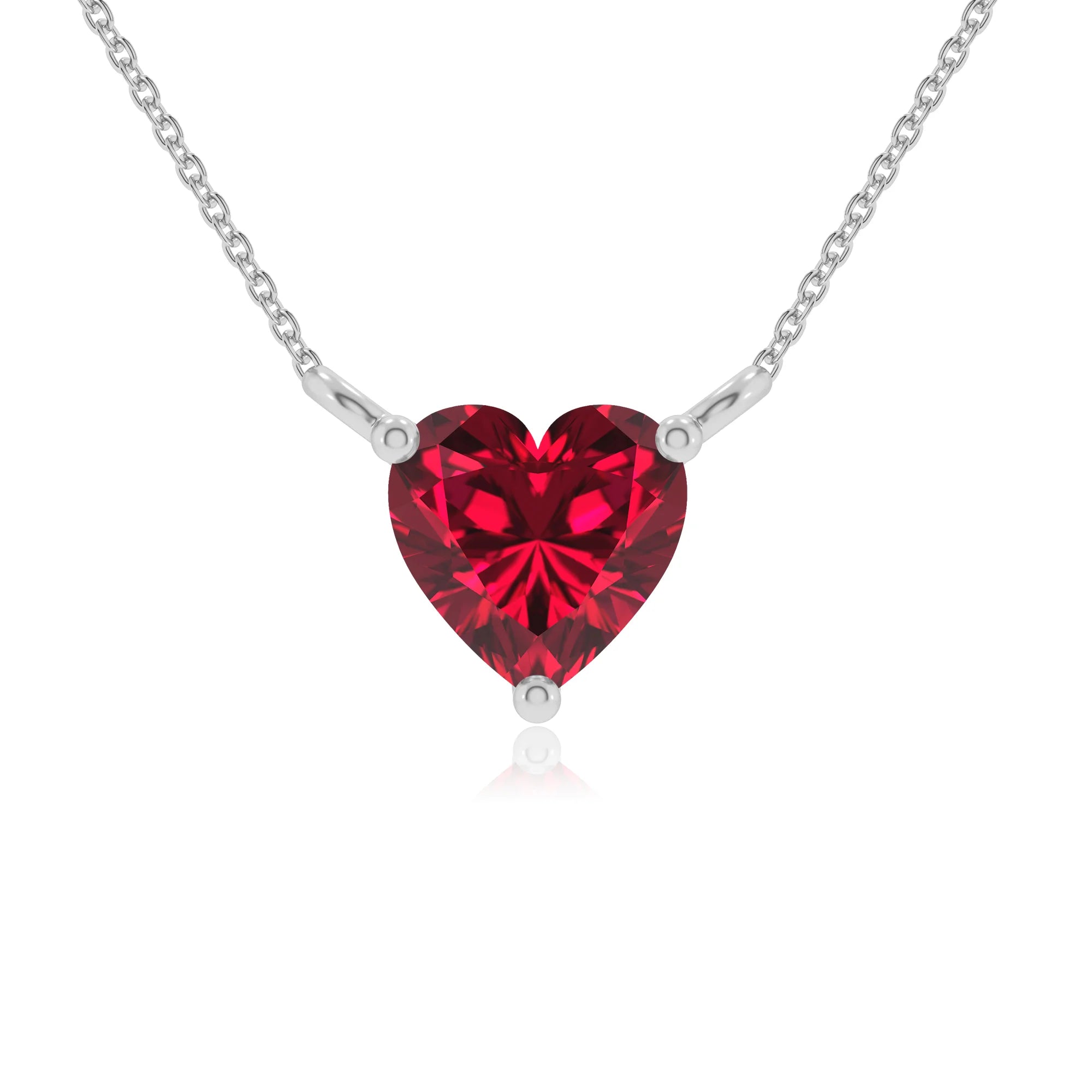 lab grown ruby heart solitaire necklaces in sterling silver