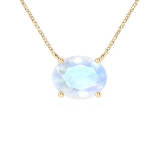 natural rainbow-moonstone oval solitaire necklaces in yellow gold