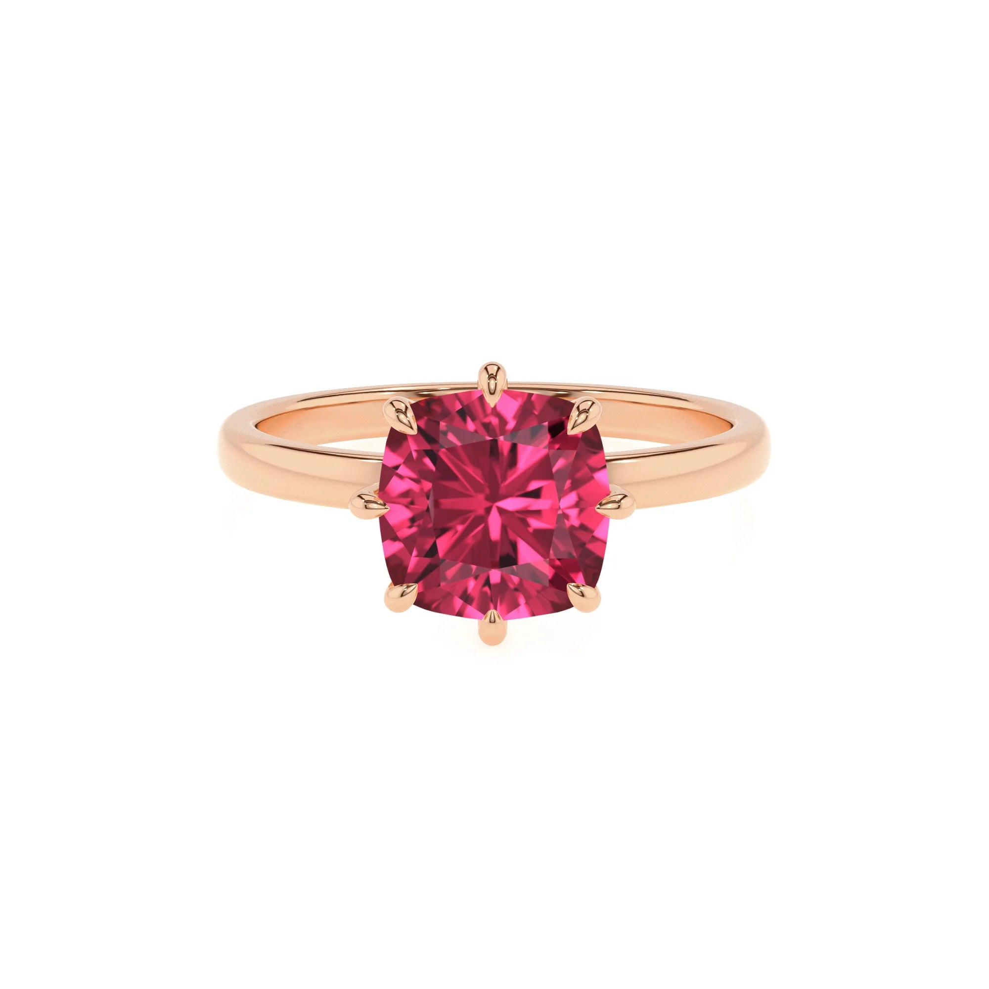 lab grown pink-tourmaline cushion solitaire rings in rose gold