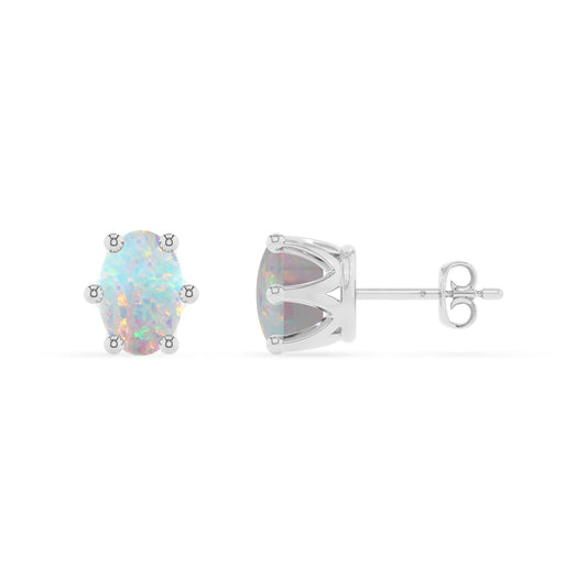 lab grown opal oval stud earrings in platinum