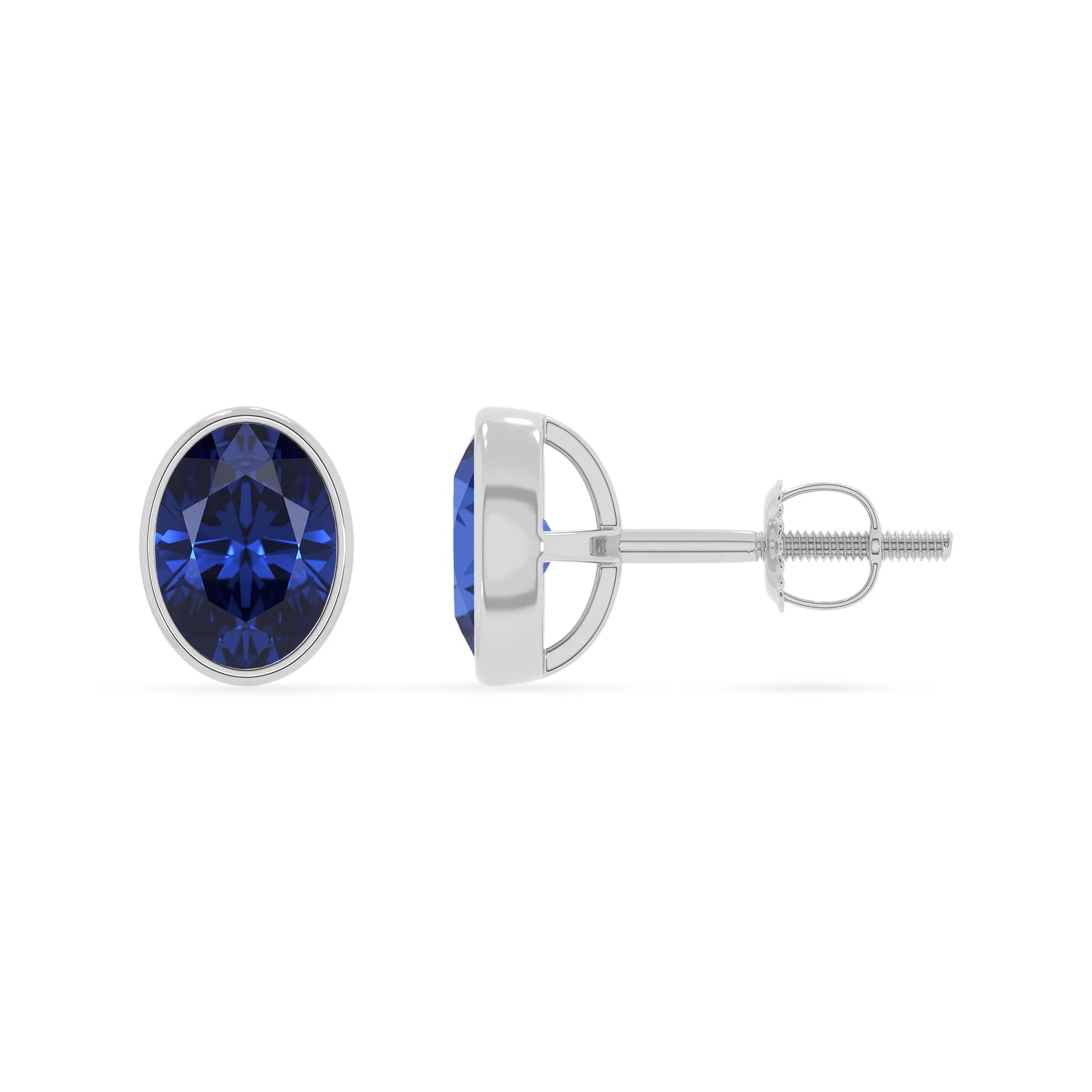 lab grown blue sapphire oval stud earrings in white gold