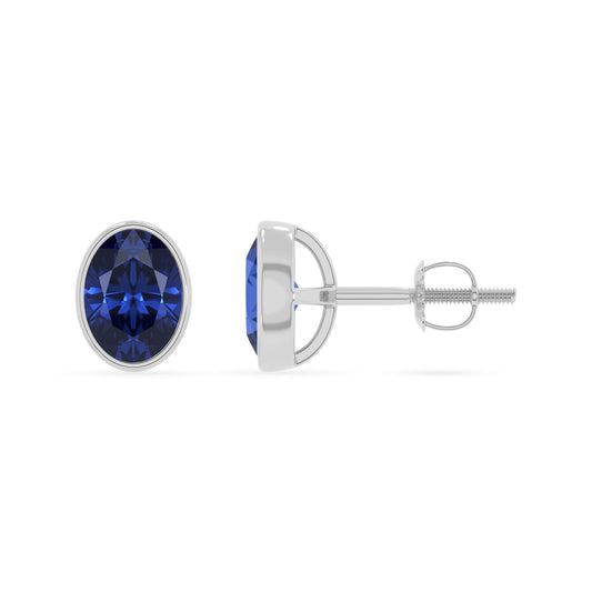 lab grown blue sapphire oval stud earrings in white gold