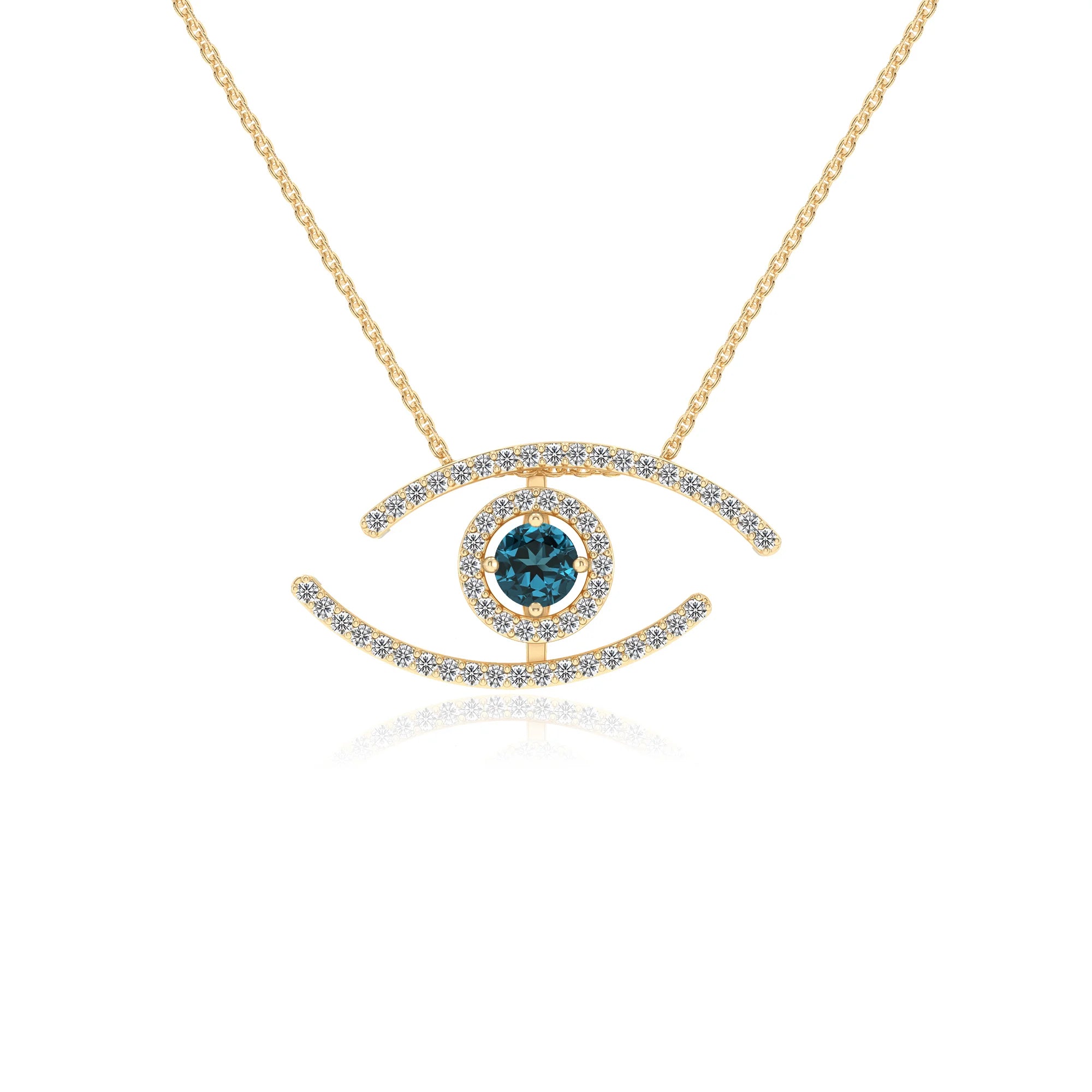 natural london-blue-topaz round solitaire necklaces in yellow gold