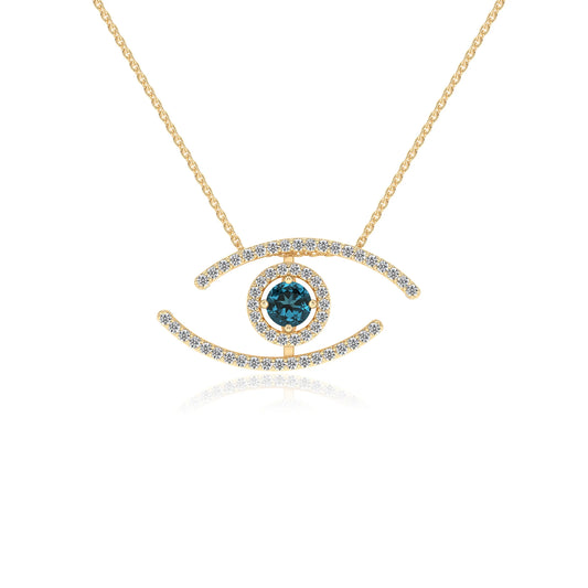 natural london-blue-topaz round solitaire necklaces in yellow gold