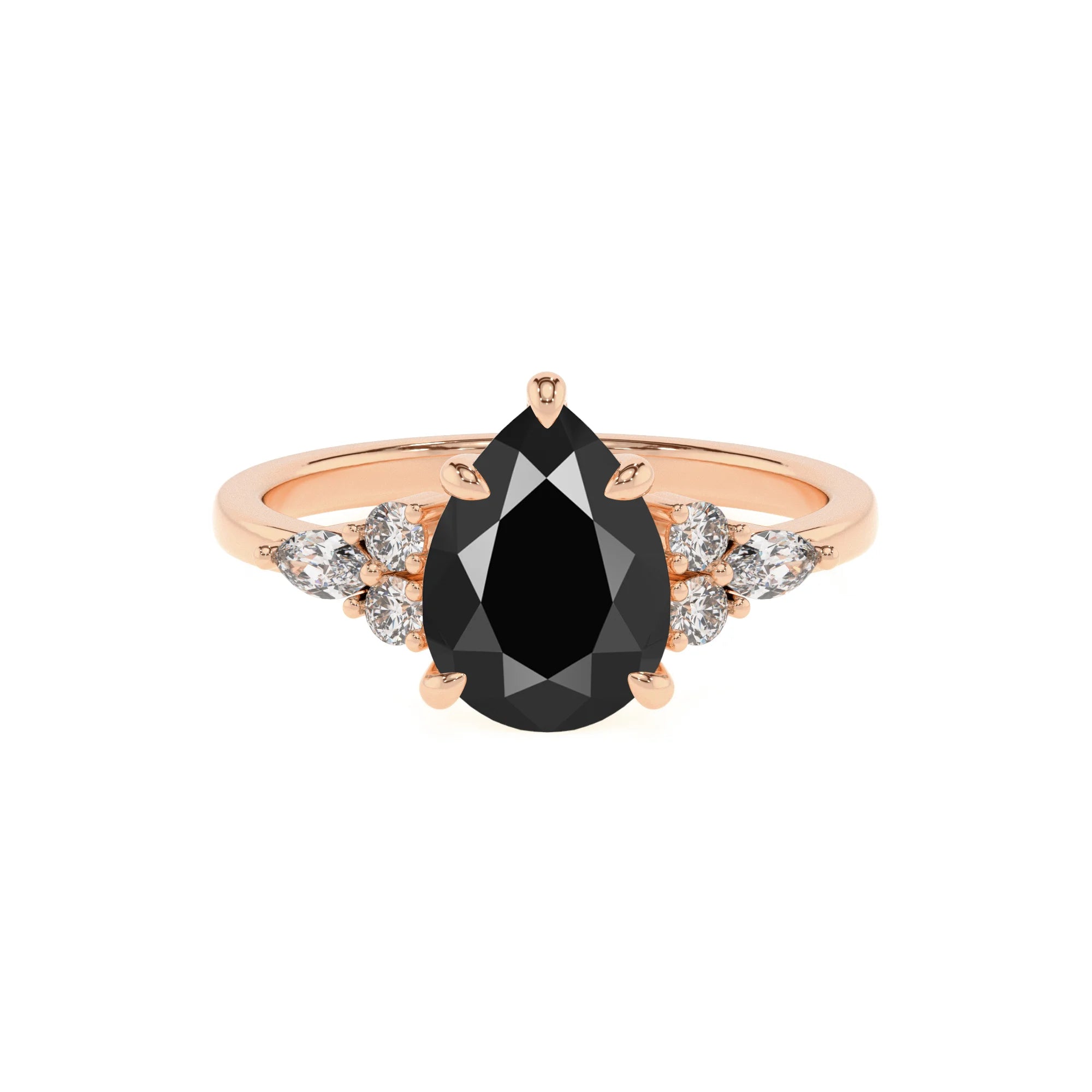 natural black-onyx pear solitaire rings in rose gold