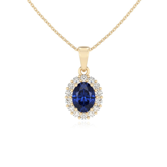 lab grown blue-sapphire oval solitaire necklaces in yellow gold