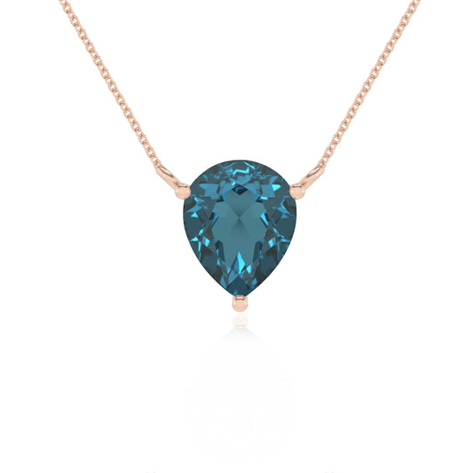 natural london-blue-topaz pear solitaire necklaces in rose gold