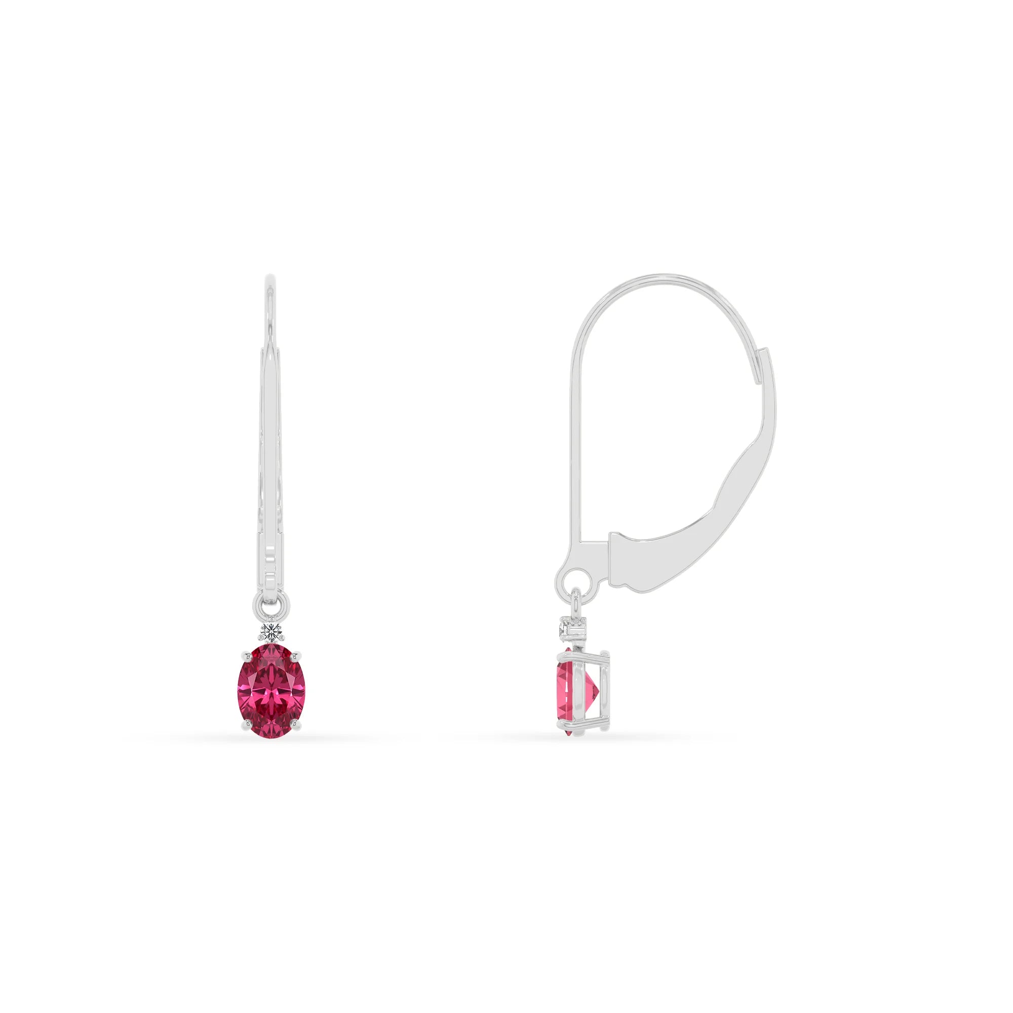 lab grown pink tourmaline oval drop earrings in white gold