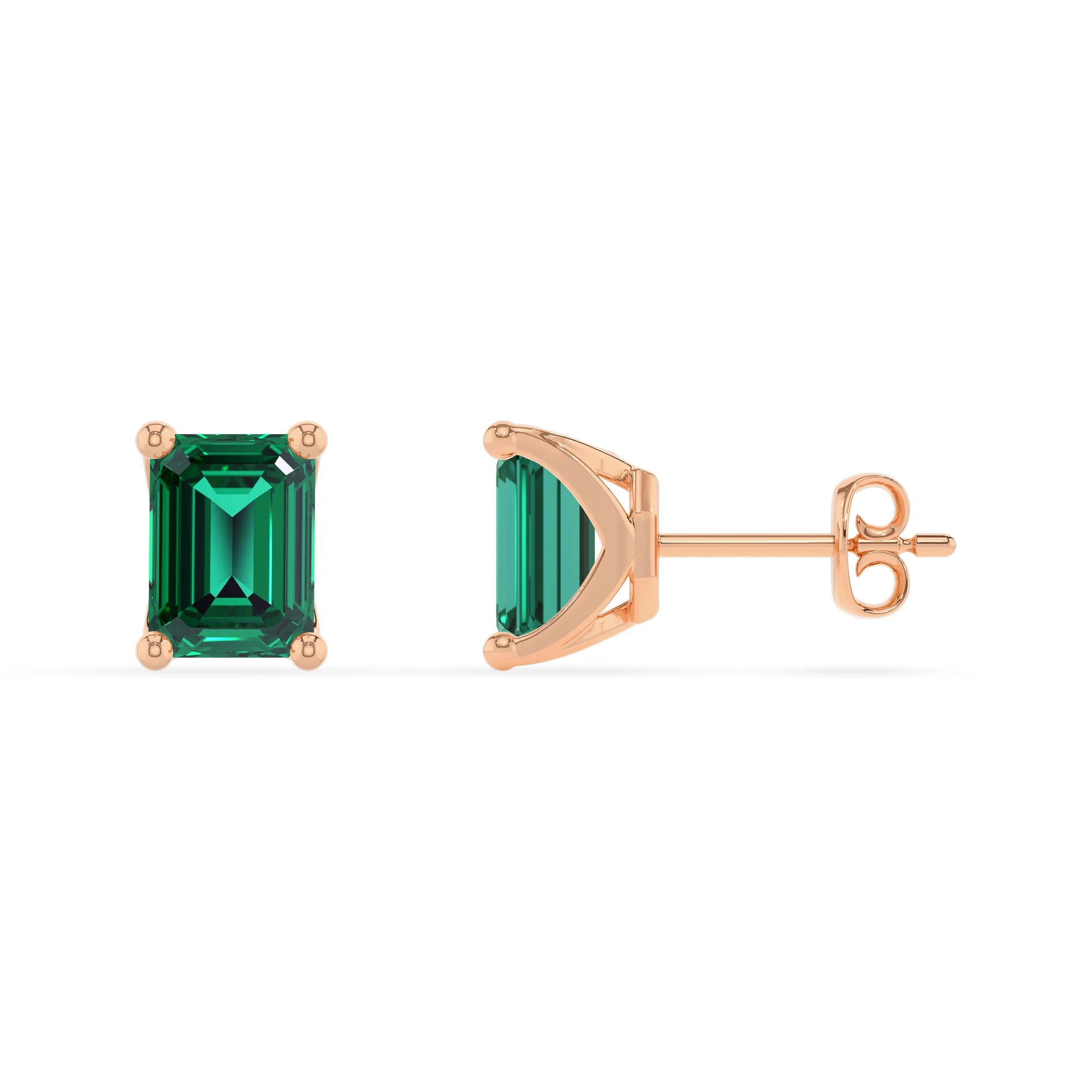 lab grown emerald octogon cut stud earrings in rose gold