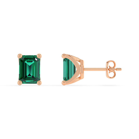 lab grown emerald octogon cut stud earrings in rose gold
