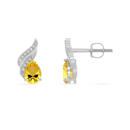 lab grown yellow sapphire pear stud earrings in sterling silver