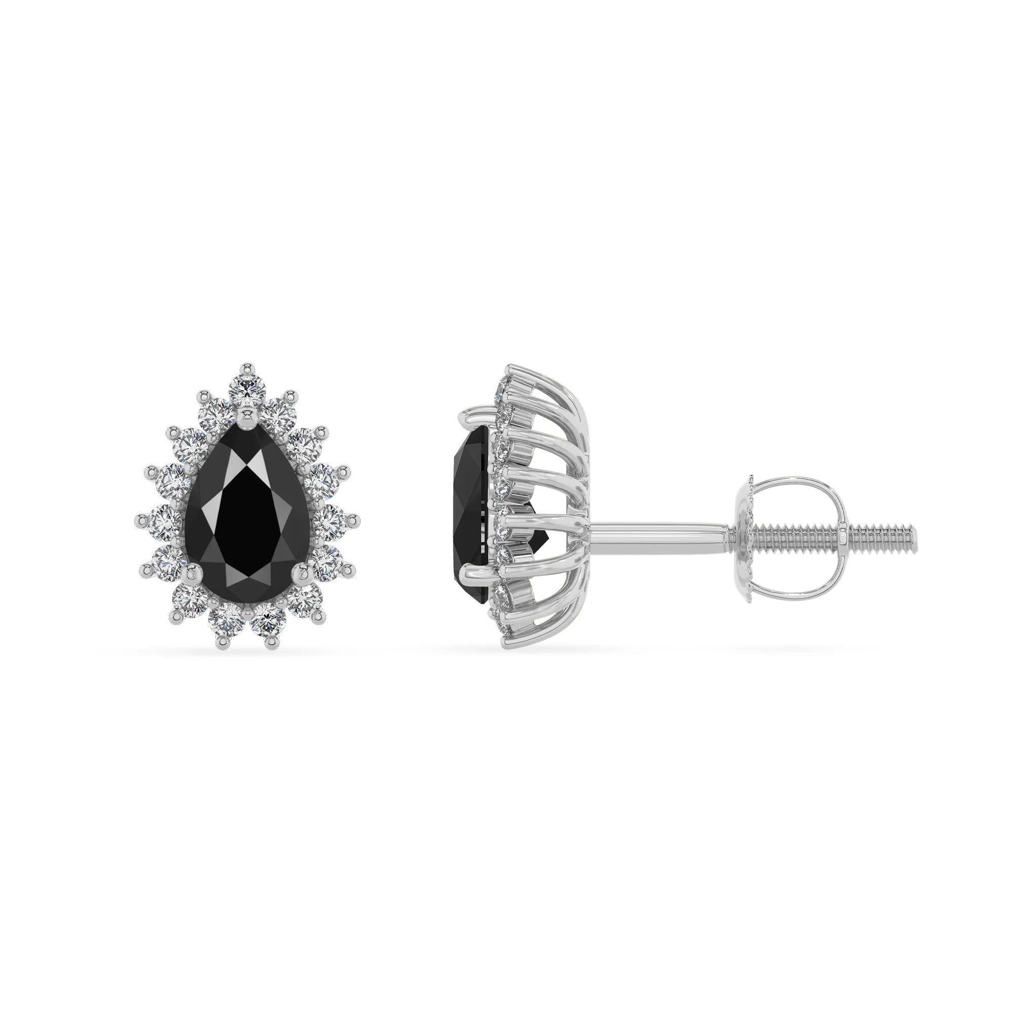 natural black onyx pear stud earrings in platinum