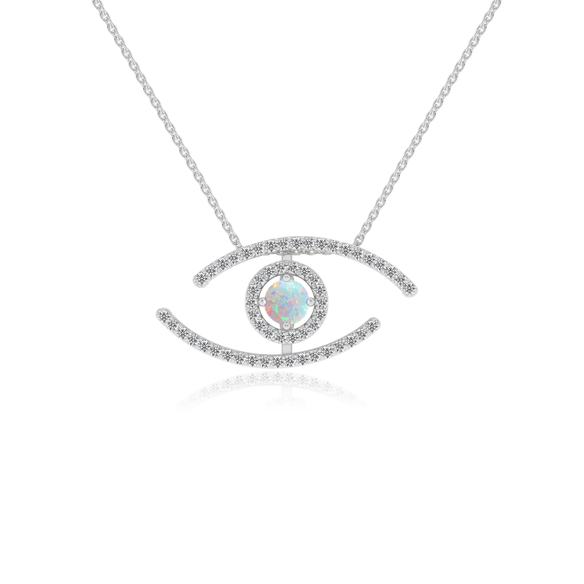 lab grown opal round solitaire necklaces in white gold