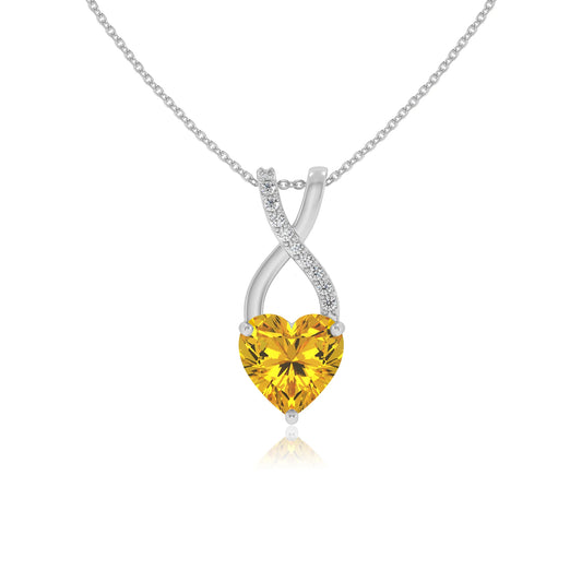 lab grown yellow-sapphire heart solitaire necklaces in white gold