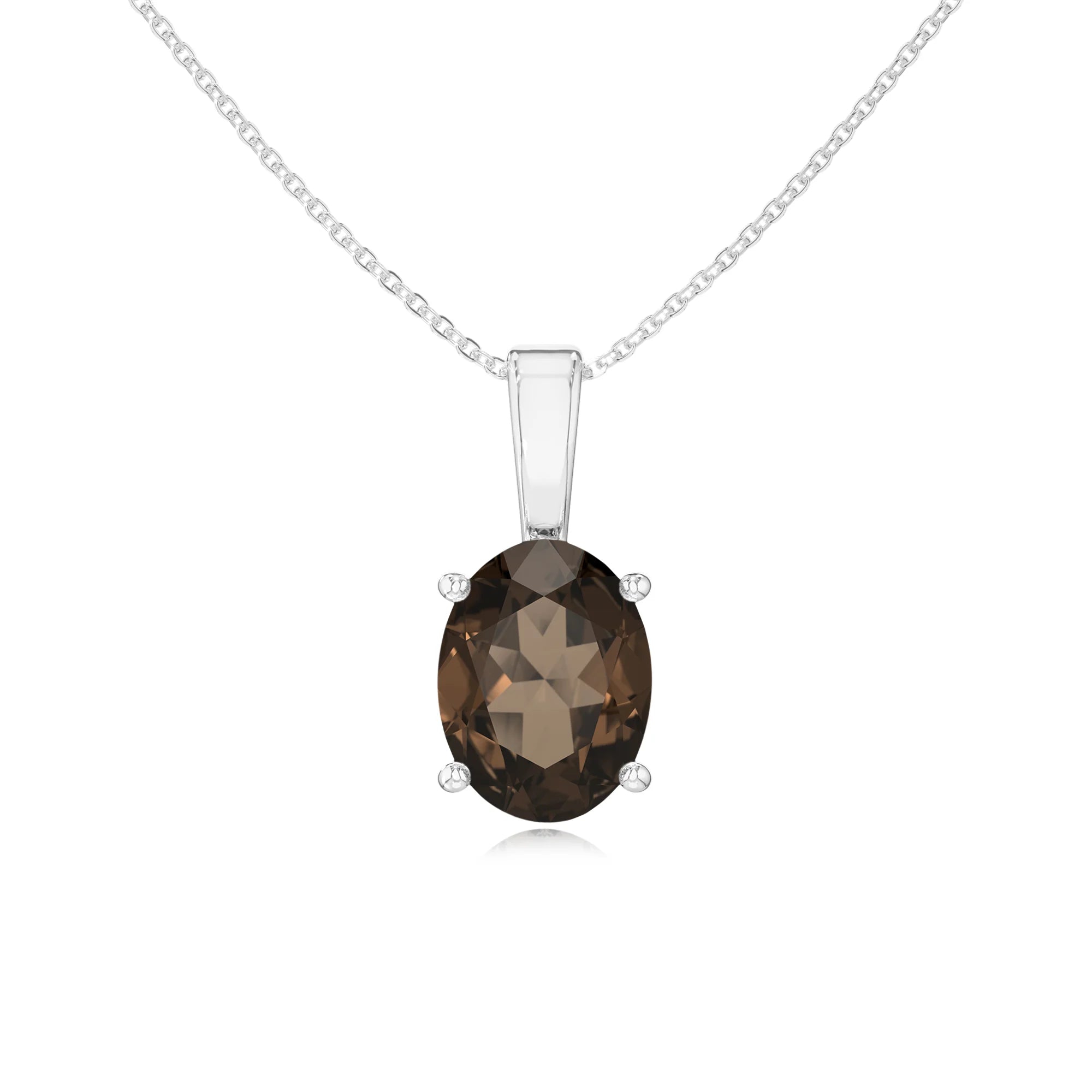 natural smoky-quartz oval solitaire necklaces in sterling silver