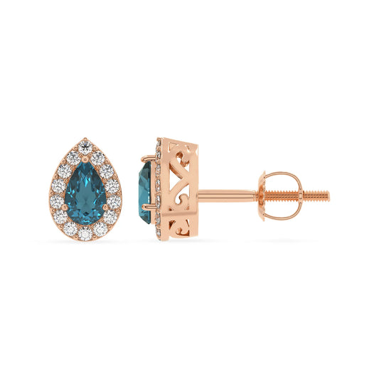 natural london blue topaz pear stud earrings in rose gold