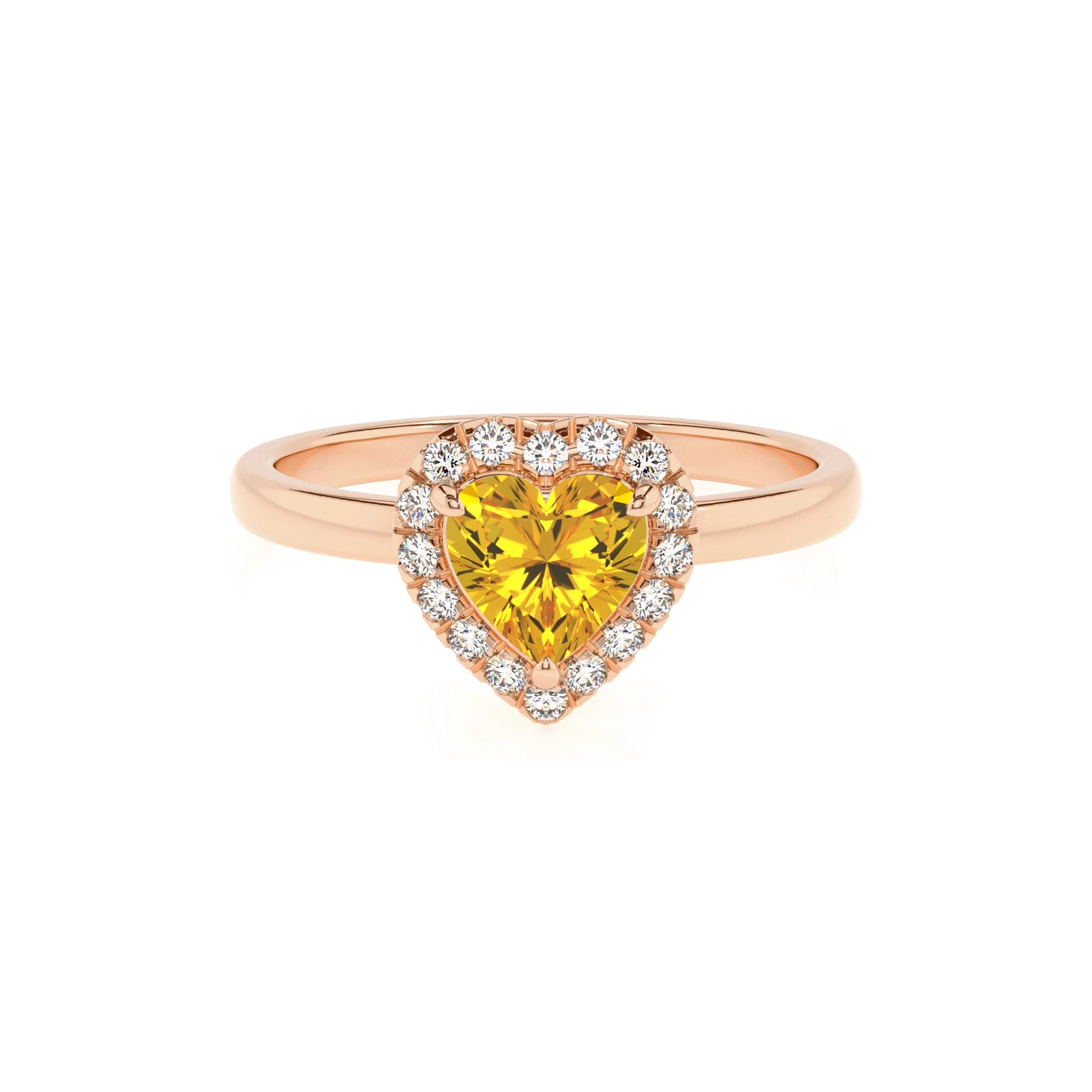 lab grown yellow-sapphire heart solitaire rings in rose gold