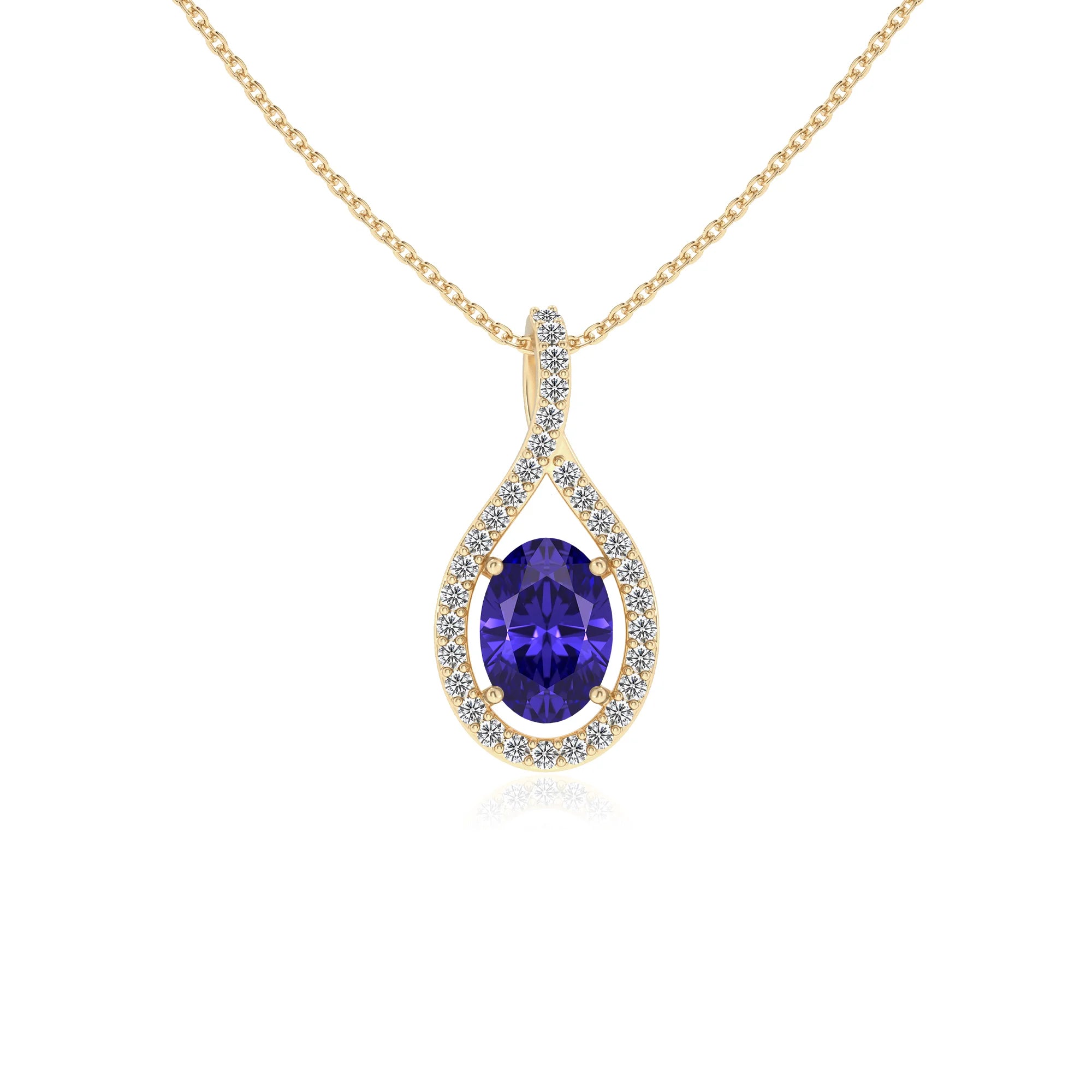 lab grown tanzanite oval solitaire necklaces in yellow gold