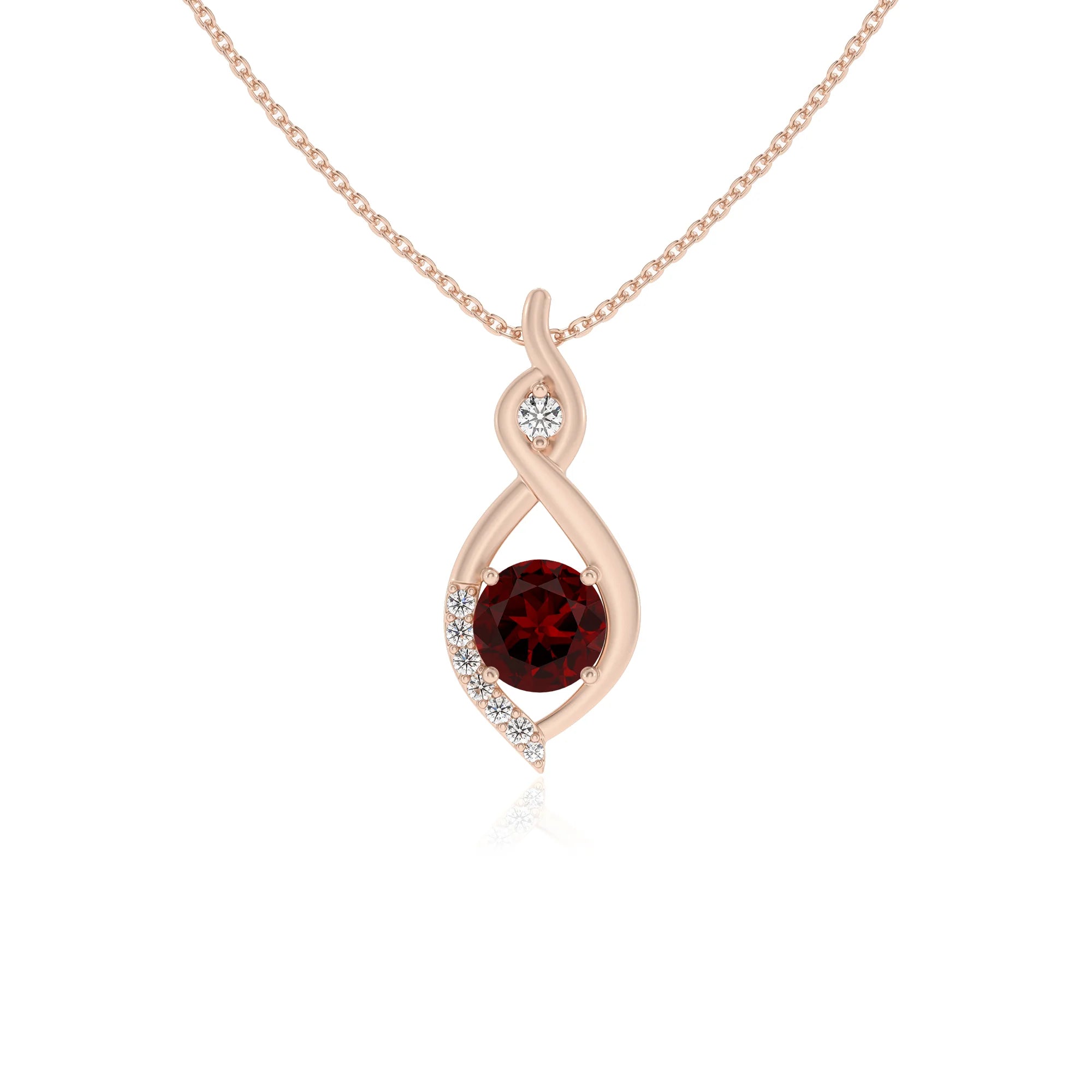 natural garnet round solitaire necklaces in rose gold