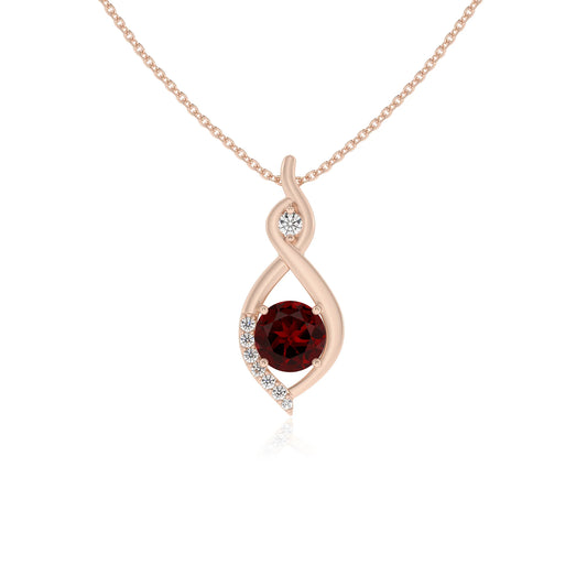 natural garnet round solitaire necklaces in rose gold