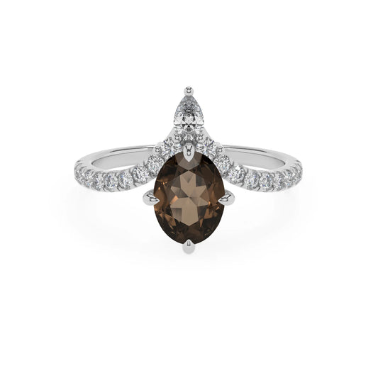 natural smoky-quartz oval solitaire rings in white gold