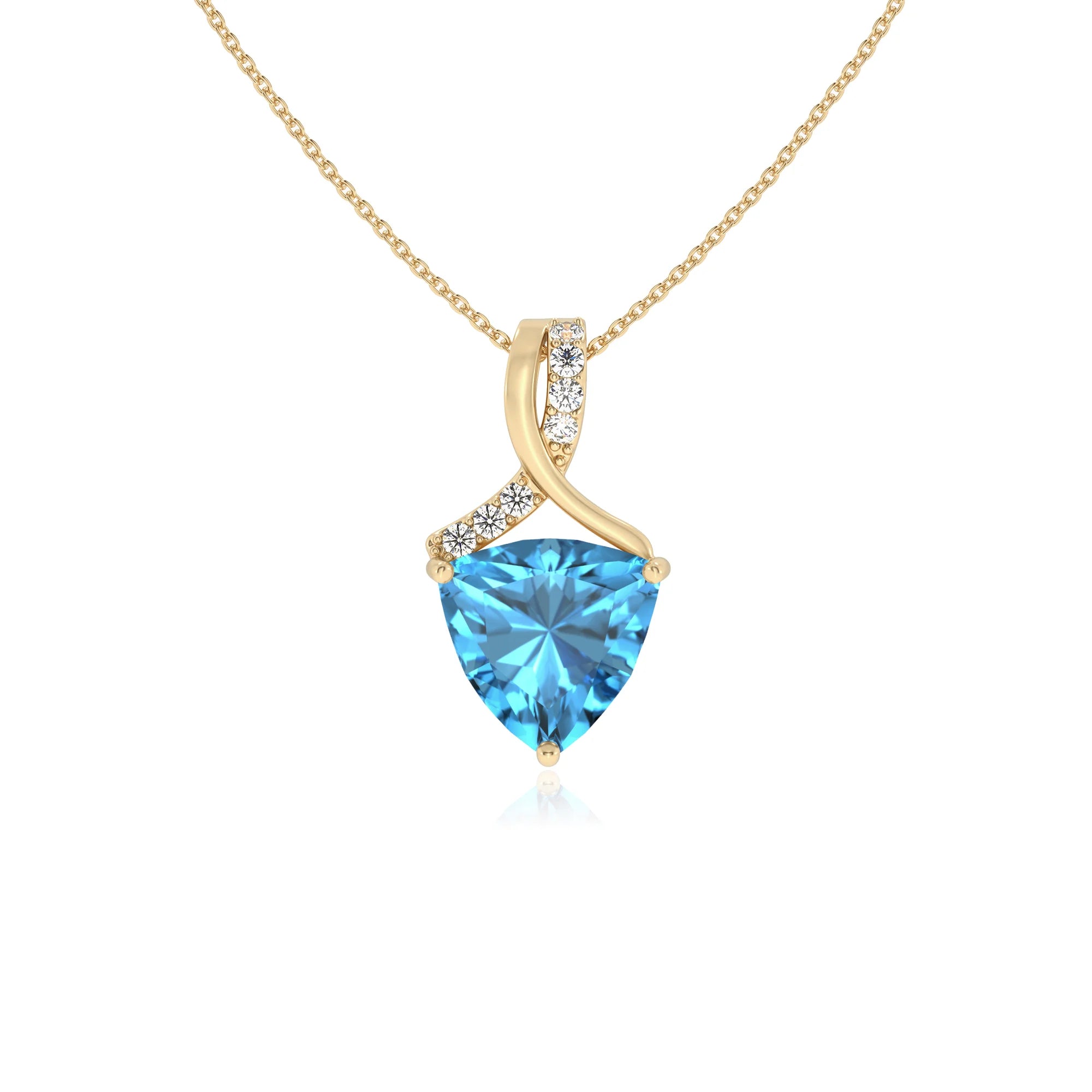 natural swiss-blue-topaz trillion solitaire necklaces in yellow gold