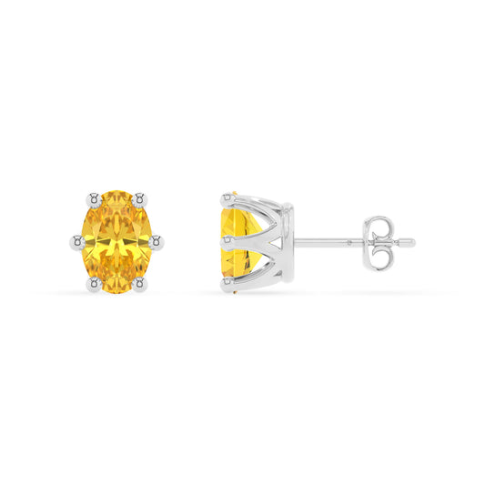 lab grown yellow sapphire oval stud earrings in platinum