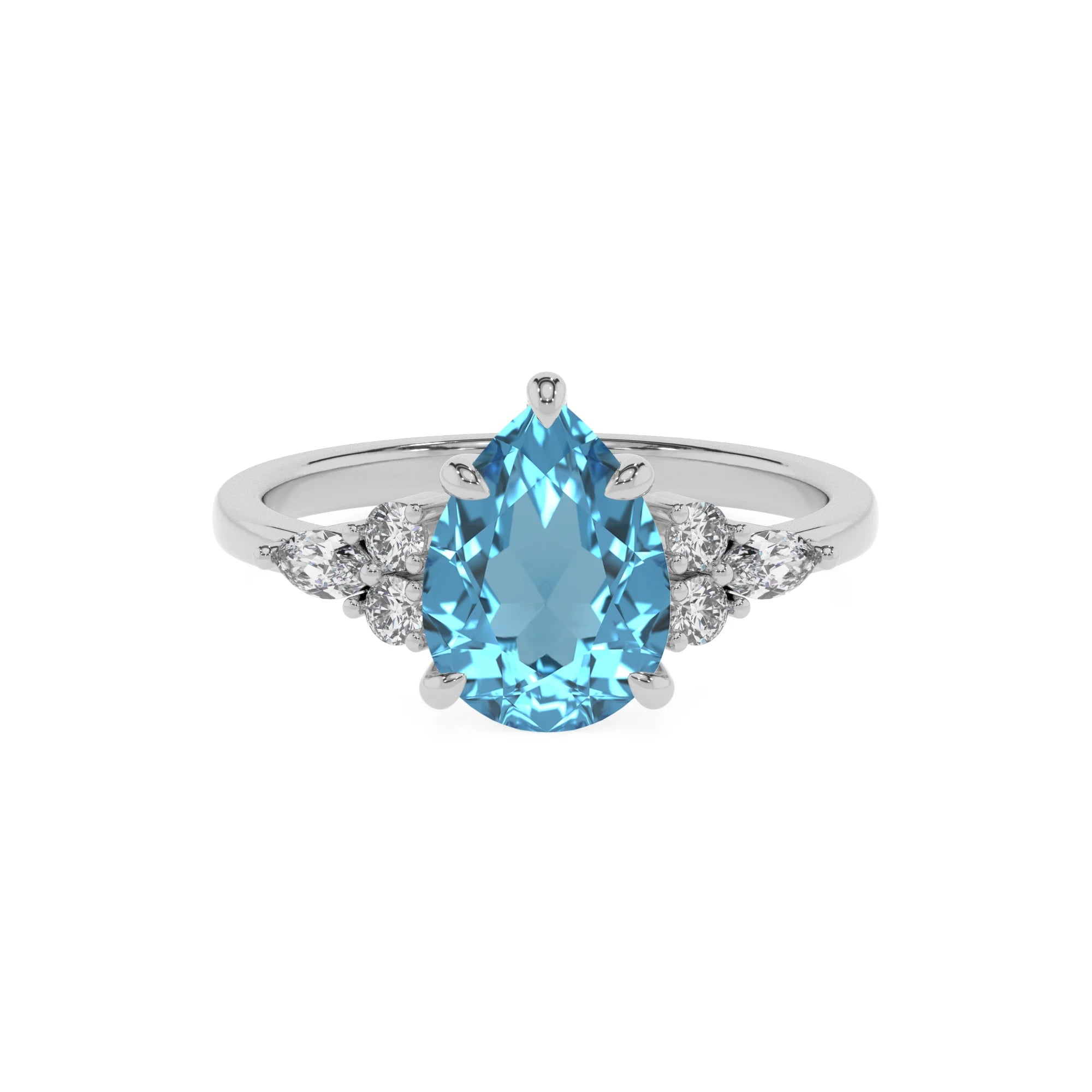 natural swiss-blue-topaz pear solitaire rings in platinum