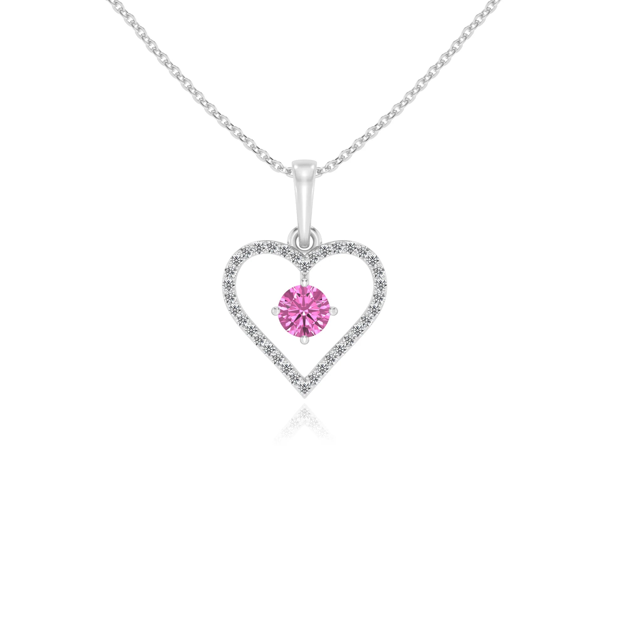 lab grown pink-sapphire round infinity necklaces in sterling silver