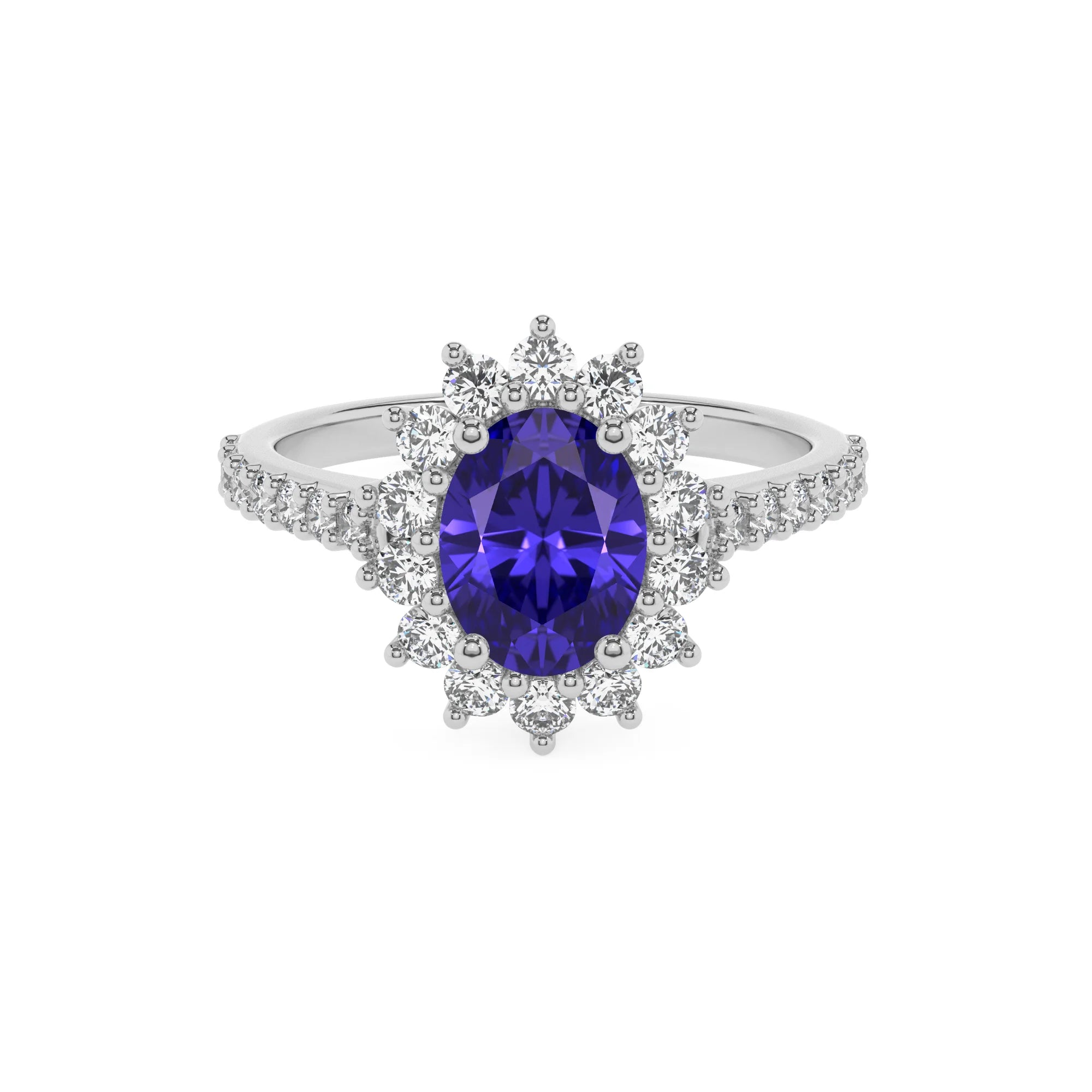 lab grown tanzanite oval solitaire rings in white gold