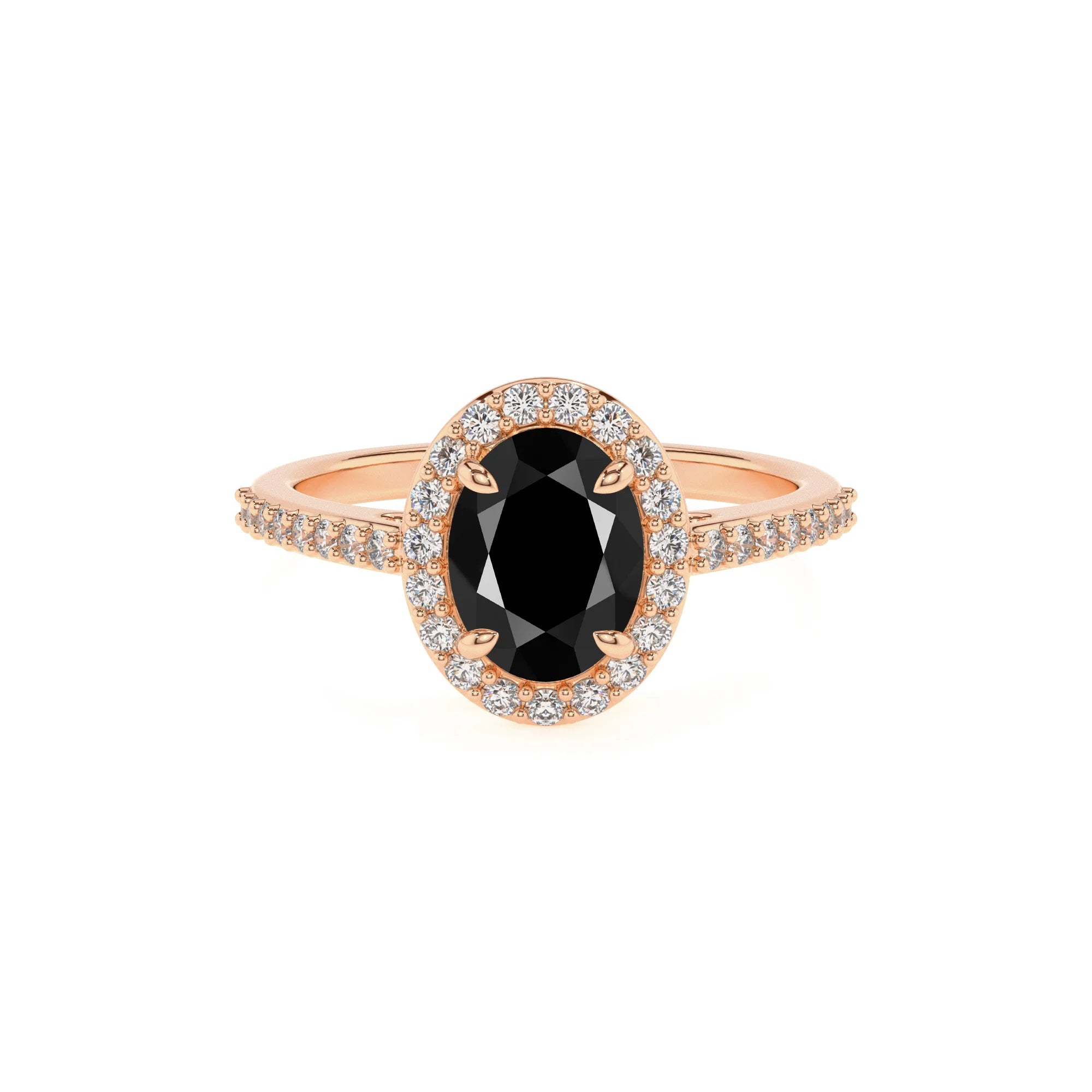 natural black-onyx oval solitaire rings in rose gold
