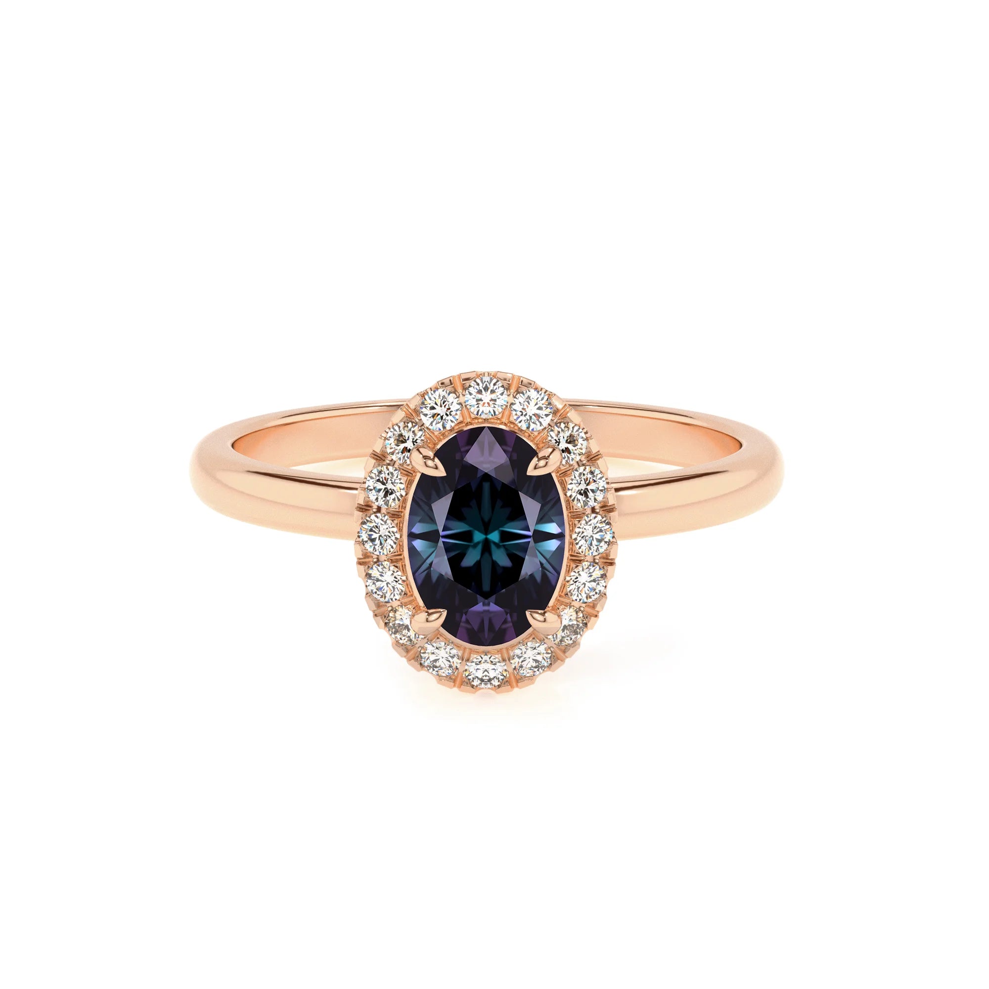 lab grown alexandrite oval solitaire rings in rose gold