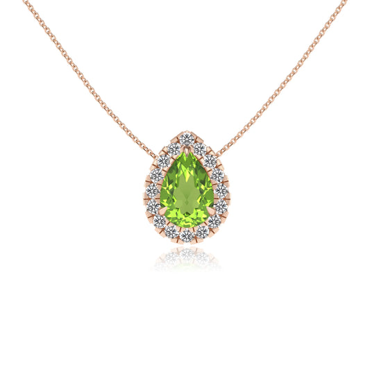 natural peridot pear solitaire necklaces in rose gold